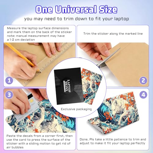 Universal Laptop Skin Sticker Decal, Compatible with MacBook HP Dell Lenovo 12"-15.6", Reusable Vinyl Notebook Cover 3PCS Set, High-Recognition Film-White Wolf in the Waves - color: White wolf in the waves