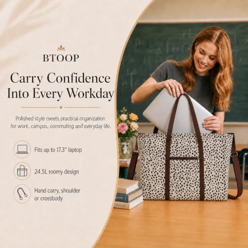 BTOOP Work Tote Bag for Women, Laptop Tote Bag With 15.6 Inch Padded Compartment, Teacher Nurse Bible Bags - color: A-leopard - Apricot-17.3''