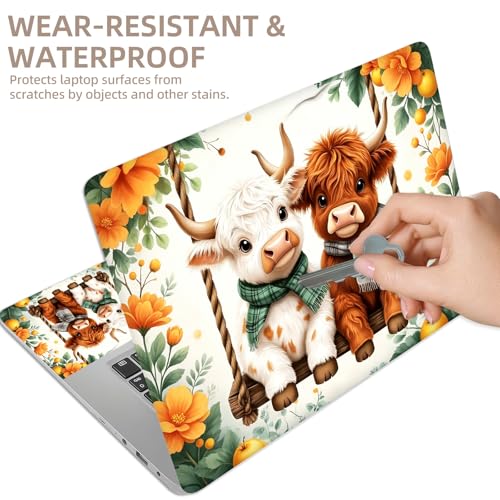 Universal Laptop Skin Sticker for 12/13/14/15.6 Inch Laptops, Reusable Vinyl Laptop Decal Cover, Waterproof Scratch Resistant Notebook Skin with 2 Wrist Pads,Highland Cows Cute - color: Highland Cows Cute