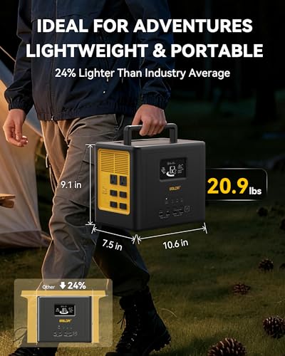 BALDR Portable Power Station 1042Wh Camping Lithium Battery Generator Fast Charging with AC Outlet 1200W Peak Power Bank for Home Backup Outdoor Emergency - size: 1200W