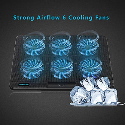 Laptop Cooling Pad, Laptop Cooler with 6 Quiet Fans for 12-17 Inch Notebook Gaming Fan Stable Stand, 7 Height & Wind Speed Adjustable, 2 USB Port & Phone Holder (Black) - color: Black 6 Fans