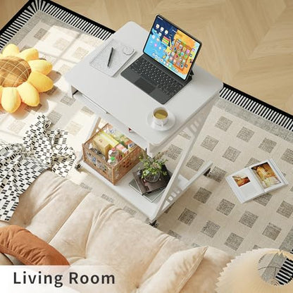 ALISENED Computer Desk for Small Spaces Compact Desk with Keyboard Tray | 23.6" Z-Shaped, with Wheels and Bottom Shelves, for Home Office, Computer Cart Mobile Laptop Cart, White - color: White