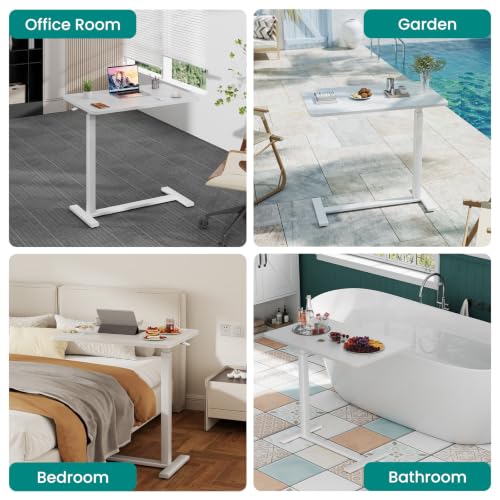OLIXIS Overbed Table, Bedside Table, Mobile Standing Desk | Adjustable Height, Rolling Laptop Cart, Space Saving Design, Hospital Home Use, Sturdy Wheels, Rust - color: Rust