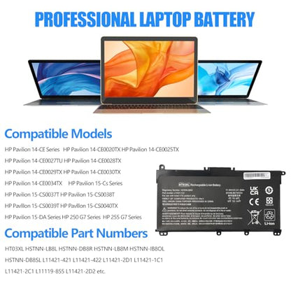 HT03XL L11119-855 Laptop Replacement Battery for HP Pavilion 14-CE 14-CF 14-CM 14-CK 14-DF 14-MA 14Q-CS 15-DA 15-CS 15-CW 15-DA 15-DB 17-by 17-CA HP 240 245 250 255 G7 340 348 G5 L11119-855 - size: 9.49*5.28*1.26inch HT03XL