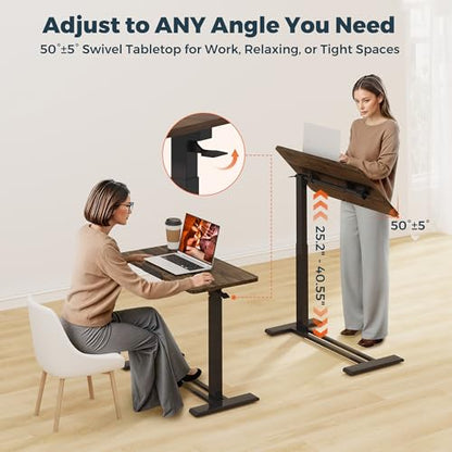 28''Pneumatic Overbed 50°Tilting Bedside Table,Small Standing Desk | 27.6" Wx15.7" D, Mahogany Rolling Bedside Table,Hospital BedTable,Medical Bedside Table,Overbed Table with Wheels,Mobile Desk - color: Mahogany, size: 2816