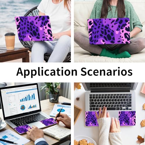 15.6 Inch Laptop Skin Sticker, Reusable Vinyl Cover Protector with 2 Wrist Pad Skins, Removable Waterproof Scratch-Resistant for 12-15.6 Inch Laptop Notebook,Purple Leopard Print - color: Purple Leopard Print