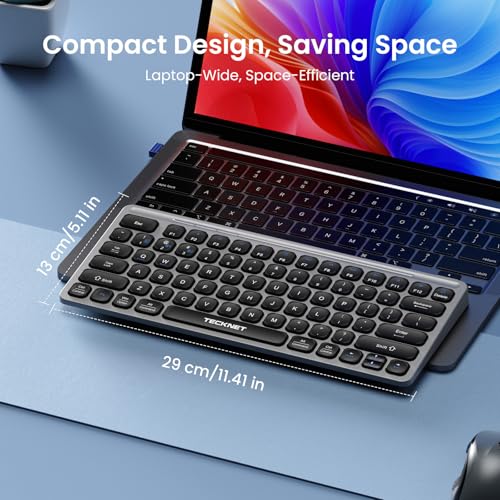 TECKNET Wireless Keyboard, Rechargeable Bluetooth Keyboard, 3-Device Free Switching (2.4G+BT), Quiet Typing, Lightweight & Portable, Compact Keyboard Compatible with Windows, macOS, Android, Gray