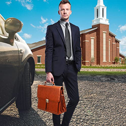Jack&Chris Mens New PU Leather Attache Briefcase Traditional Messenger Lawyer Bag, MBYX015 - color: Red-brown