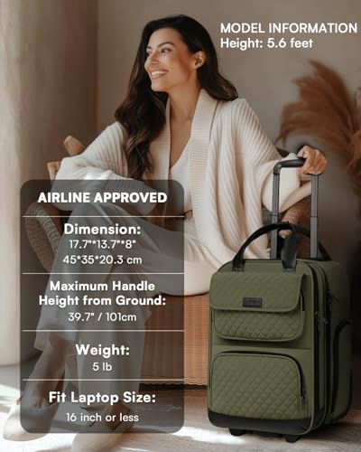 Arcoyard Underseat Carry On Luggage with Wheels, Airline Approved Personal Item Luggage, 16-Inch Multi-functional Underseat Luggage, Lightweight Overnight Suitcase for Women, Bussiness, Travel, Green - color: Green