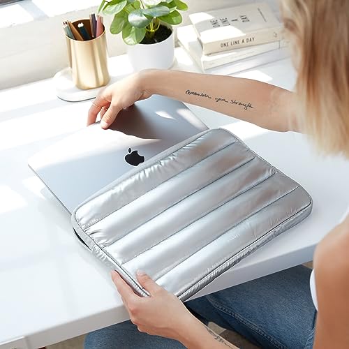 Vandel The Original Puffy Laptop Sleeve 13-14 Inch, Laptop Sleeve for Women | Protective Carrying Case Cover for MacBook Pro 14 in, MacBook Air 13 Inch, iPad Pro 12.9, Dell, Asus, HP - color: g. Shiny Silver