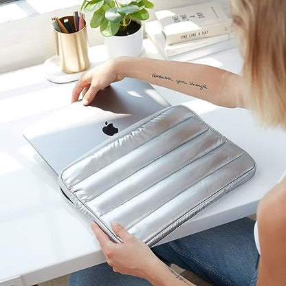 Vandel The Original Puffy Laptop Sleeve 13-14 Inch, Laptop Sleeve for Women | Protective Carrying Case Cover for MacBook Pro 14 in, MacBook Air 13 Inch, iPad Pro 12.9, Dell, Asus, HP - color: g. Shiny Silver