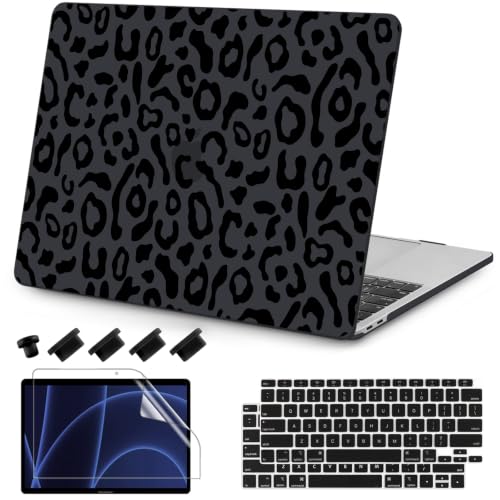 Teryeefi for MacBook Pro 13 inch Case A2338 M2 M1 Chip A2251 A2289 A2159 A1989 A1706 (2025 2024 2023 2022-2016), PC Hard Shell with Keyboard Cover Trackpad Film Type C Adapter - Black Leopard Skin 132 - color: Black Leopard Skin 132