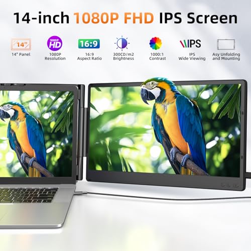ZUMWALT Laptop Screen Extender, 14" Triple Portable Monitor for Laptop, 1080P FHD Screen Extender Monitors for 13"-16.5", Monitor Extender for MacOS/Windows/Chrome (Built-in Speakers) - style: 14" Triple Screen