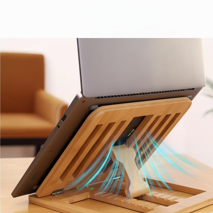 Bamboo Foldable Laptop Stand Holder, 6-Level Adjustable Ergonomic Notebook Riser with Heat Dissipation for 10-17 Inch Laptops, MacBook, Tablet (Natural Bamboo) - color: Natural Bamboo