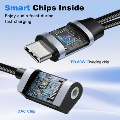 Criello Magnetic USB-C to 3.5mm Audio Adapter and Charger 2 in 1 Headphone and Charger Type C Audio Adapter with PD 60W Fast Charging Dongle Cable for iPhone 17/16/15 Plus Pro Max, iPad Pro, Switch 2