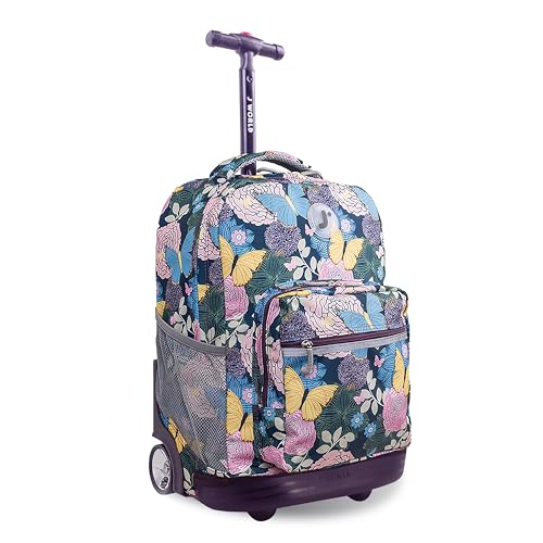 J World Sunrise Kids Rolling Backpack with Wheels for Girls Boys, Roller Bookbag for School, 18 x 13 x 9 Inches, Secret Garden - color: Secret Garden