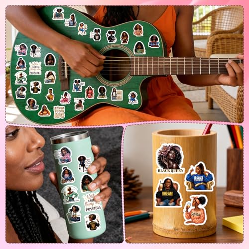 Black Women Stickers for Women - 100 Pcs Inspirational Water Bottle Stickers for Vision Board, Motivational Waterproof Scrapbook Decals, Vinyl Sticker for Laptop Journaling - style: Black Women
