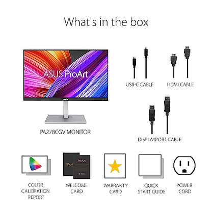 ASUS ProArt Display 27” 1440P Professional Monitor (PA278CGV) - IPS, QHD (2560 x 1440), 144Hz, 95% DCI-P3, ΔE < 2, Calman Verified, USB-C PD 90W, FreeSync Premium, DisplayHDR 400, Height Adjustable - style: 27" QHD 144Hz USB-C Mac