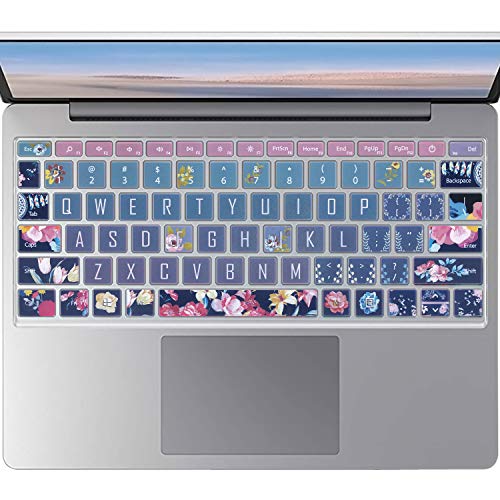 Protective Keyboard Cover Skin for Microsoft Surface Laptop Go 12.4" Touchscreen 2020 Release, Flower and Big Letter Designs, Red Flower - color: Red Flower