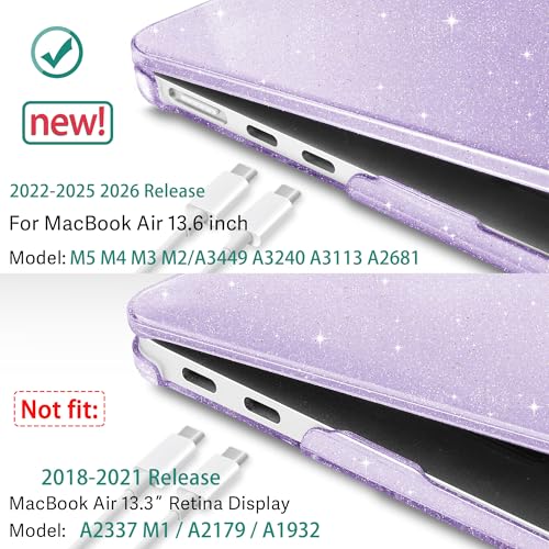 May Chen Case for MacBook Air 13/13.6-inch (M5/M4/M3/M2, 2022-2026 Models A3449 A3240 A3113 A2681), Lightweight | Closes Seamlessly | Ideal for Work Hard Shell Case, Purple Glitter - color: Purple Glitter