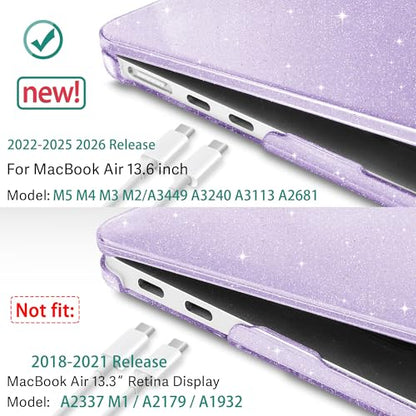 May Chen Case for MacBook Air 13/13.6-inch (M5/M4/M3/M2, 2022-2026 Models A3449 A3240 A3113 A2681), Lightweight | Closes Seamlessly | Ideal for Work Hard Shell Case, Purple Glitter - color: Purple Glitter