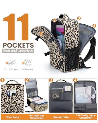 Capolo Travel Laptop Backpack Women Men Personal Item Weekender Travel Bag | 22L Flight Approved,Waterproof Overnight Bag,College Bookbag,Work,1-2 Day Travel,Fits 15.6" Laptop (Small,Leopard) - color: Leopard, size: Small