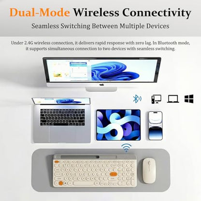 Bluetooth Keyboard Mouse Combo, Dual Multi-Device Wireless Keyboard with Phone Holder, Ultra-Compact 78-Key Layout, Quiet Keys & Rechargeable, for Windows PC Laptop (White) - color: White