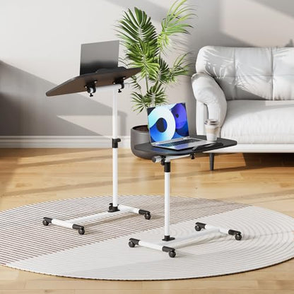 Athena Collection Adjustable Standing Desk Overbed Table with Wheels, White | Height Adjustability(28"-39"), Smooth-rolling Casters, Rolling Lab Cart with Large Tabletop for Office, Hospital, Clinic - color: White, size: without Mouse Pad