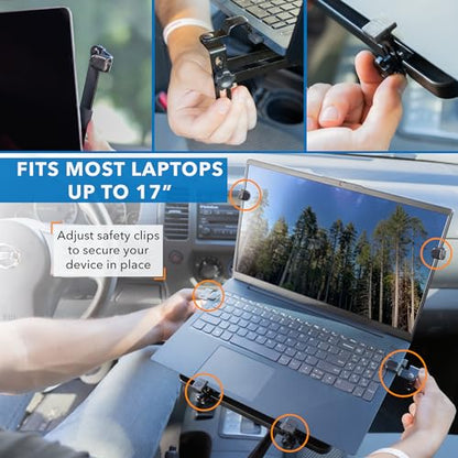Mount-It! Car Laptop Mount, No-Drill Vehicle Laptop Stand for Vehicle & Truck, Full Motion Computer Holder for Cars Vans SUVs, Adjustable Height 14–22.25”, Fits Notebooks Up to 17” with Cooling Tray