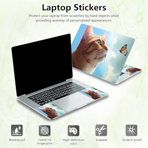 Laptop Skin Sticker Decal, Universal Reusable Vinyl Laptop Cover for 12" 13" 13.3" 14" 15" 15.4" 15.6" Notebook PC, Waterproof Scratch-Resistant with 2 Wrist Pads, Easy to Apply & Remove,Cat Butterfly - color: Cat Butterfly