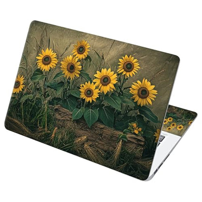 Universal Laptop Skin Sticker with 2 Wrist Pad Decals, 3-Piece Removable Vinyl Laptop Cover, Retro Art Sunflowers Waterproof Anti-Scratch, Easy-Trim Fit for 13.3" 14" 15.6" Laptops - color: Retro Art Sunflowers