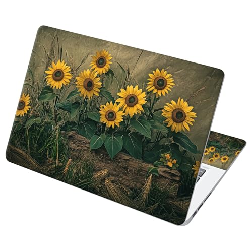Universal Laptop Skin Sticker with 2 Wrist Pad Decals, 3-Piece Removable Vinyl Laptop Cover, Retro Art Sunflowers Waterproof Anti-Scratch, Easy-Trim Fit for 13.3" 14" 15.6" Laptops - color: Retro Art Sunflowers