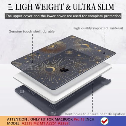 CISSOOK Case for MacBook Pro 13 Inch 2025-2020 Release Model M2 Chip A2338 M1 A2251 A2289, Black Style Hard Cover with Keyboard Cover for M2 MacBook Pro 13 with Touch Bar，Moon Star - color: Pro13inch-Moon Star