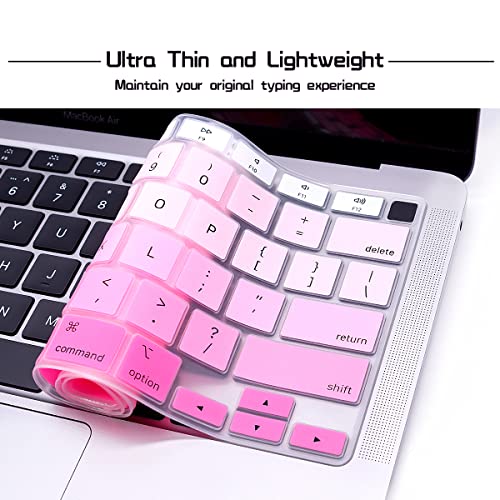 HRH English US Keyboard Cover Skin for MacBook Air 13 A2337 2020 | M1 Chip Processor with Touch ID,Precise Fit,Dust Proof,Waterproof,Durable,Smooth Touch,Keyboard Accessories,Ombre Pink - color: Ombre pink