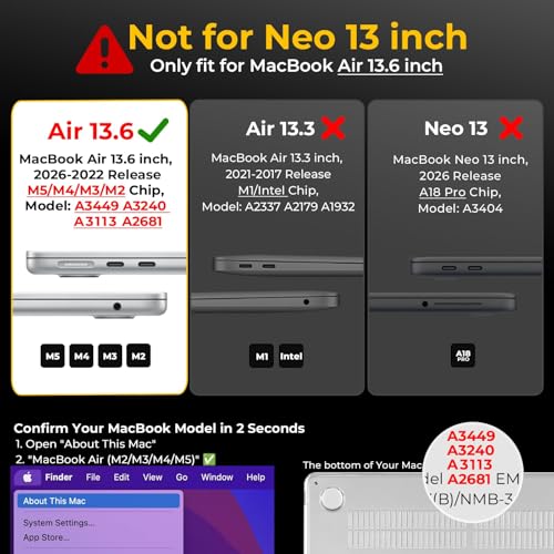 EooCoo Case Compatible with MacBook Air 13 inch M5 2026-2022 M4 M3 M2 A3449 A3240 A3113 A2681, Matte Hard Shell Scratch Resistant Protective Cover for Mac Air 13.6 inch, Midnight Green - color: Matte Midnight Green, size: Air 13.6-inch