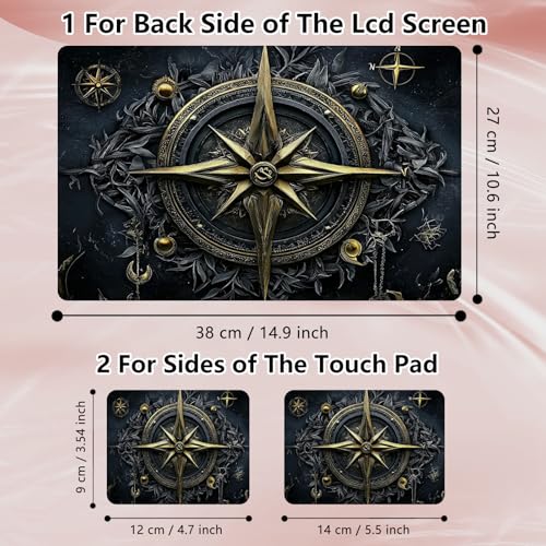 Laptop Skin Sticker Decal 12" 13" 13.3" 14" 15" 15.6",Waterproof Scratch Resistant Vinyl,Reusable Easy to Apply,for MacBook HP Dell Notebooks Netbooks Laptop,2 Wrist Pads,Black Compass - color: Black Compass