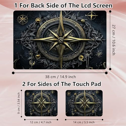 Laptop Skin Sticker Decal 12" 13" 13.3" 14" 15" 15.6",Waterproof Scratch Resistant Vinyl,Reusable Easy to Apply,for MacBook HP Dell Notebooks Netbooks Laptop,2 Wrist Pads,Black Compass - color: Black Compass