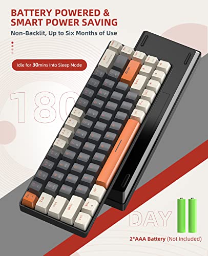 ZIYOU LANG RK68 60% Wireless Mechanical Keyboard,Bluetooth 5.0/2.4Ghz Dual Mode Receiver,Hot-Swappable mini 68-Key,Retro Color Keycaps,Clicky Blue Switch,Ultra Power Saving for PC PS4 Xbox iPhone ipad - color: Grey & Orange/Blue Switch