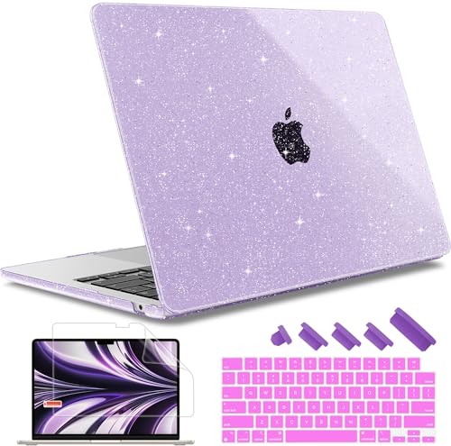 May Chen Case for MacBook Air 13/13.6-inch (M5/M4/M3/M2, 2022-2026 Models A3449 A3240 A3113 A2681), Lightweight | Closes Seamlessly | Ideal for Work Hard Shell Case, Purple Glitter - color: Purple Glitter