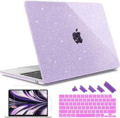May Chen Case for MacBook Air 13/13.6-inch (M5/M4/M3/M2, 2022-2026 Models A3449 A3240 A3113 A2681), Lightweight | Closes Seamlessly | Ideal for Work Hard Shell Case, Purple Glitter - color: Purple Glitter