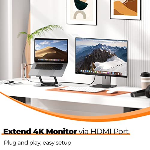 Tobenone Laptop Docking Station Stand for MacBook Pro/Air/Dell/HP/Surface/Lenovo, Mac Docking Station with 4K HDMI, USB 3.0, RJ45, PD 3.0, USB C Laptop Stand Hub for Desk with 360 Rotating Base Grey