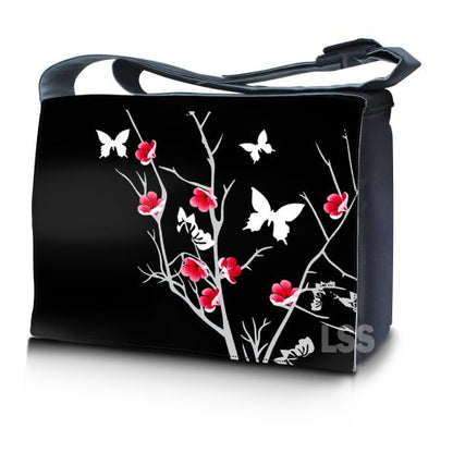 LSS 15” 15.6 inch Laptop Padded Compartment Shoulder Messenger Bag, Carrying Case for 14" 15" 15.6" & Smaller Size Notebook - color: Black Red Flowers, size: 15 inch