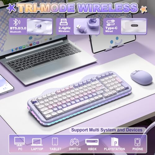 YUNZII C98 Cute Wireless Mechanical Keyboard(Purple Mao, Candy Switch) | Cake Keyboard,99 Keys with Number Pad, MAO Keycaps, BT5.0/2.4G/USB-C,Hot Swap, Gasket Mount, Custom RGB Backlight for Win/Mac - color: Purple MAO, size: Candy Linear Switch
