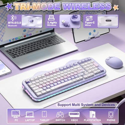 YUNZII C98 Cute Wireless Mechanical Keyboard(Purple Mao, Candy Switch) | Cake Keyboard,99 Keys with Number Pad, MAO Keycaps, BT5.0/2.4G/USB-C,Hot Swap, Gasket Mount, Custom RGB Backlight for Win/Mac - color: Purple MAO, size: Candy Linear Switch