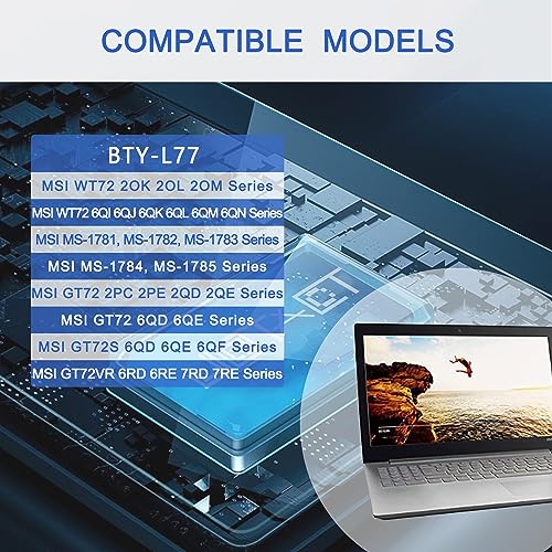 JOTACT BTY-L77（11.1V 83.25Wh/7500mAh 9-Cell） Laptop Battery Compatible with MSI GT72 2PE 2QD 2QE 6QD 6QE GT72S 6QD 6QE 6QF WT72 2OK 2OM 6QI GT80 GT80S Series Notebook MS-1781 MS-1782 MS-1783 MS-1785 - size: 6.52*2.75*0.80 inch BTY-L77