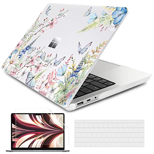 Batianda Case for 13.5" Microsoft Surface Laptop 5 4/3 with Metal Palm Rest Model 1951, Designed Protective Plastic Hardshell & Keyboard Cover & Screen Protector, Flowers and Butterflies - color: Flowers, size: with Metal Palm Rest