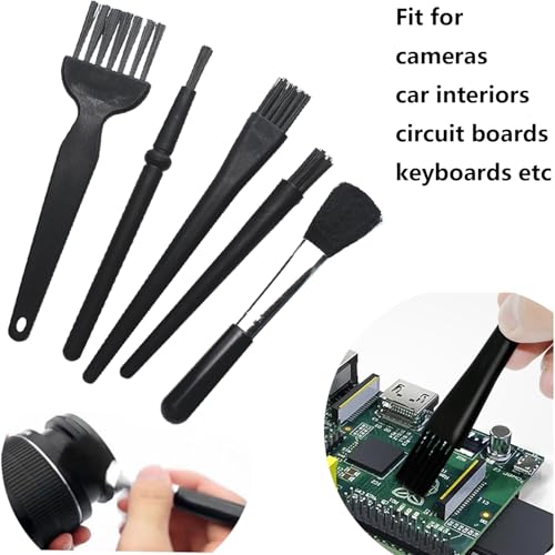 Small Nylon Anti Static Brushes Kit Portable Cleaning Brush Kit for Electronics Computer Keyboard Laptop Camera Phone (Black, Set of 5)