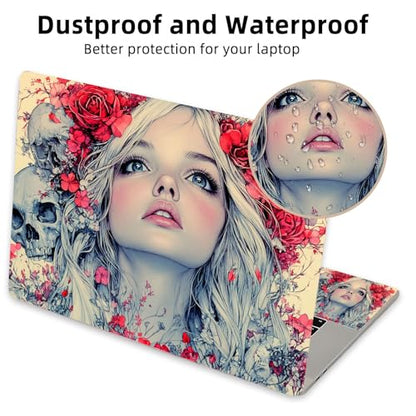 Aesthetic Laptop Skin Cover,12-15.6 Inch Universal Vinyl Sticker Decal,Floral Skull Girl Waterproof Scratch-Resistant Notebook Wrap,Removable Residue-Free Protector - color: Floral Skull Girl