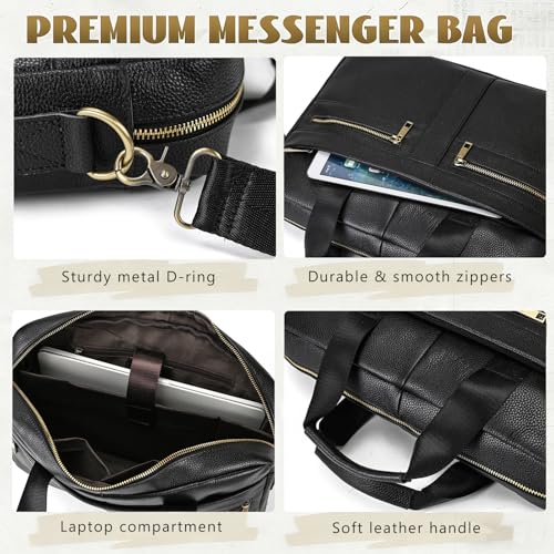 Leather Laptop Bag for Men Briefcase Fits 15.6 Inch Notebook Portable Shoulder Messenger Crossbody Bag for Travel Office - color: 16black