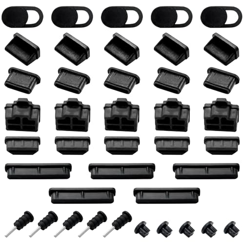 40PCS Silicone Anti-Dust Port Plugs – USB, USB-C, HDMI, RJ45, SD, Audio & Camera Covers for Laptops & Phones with Organizer Box (8 Port Types)